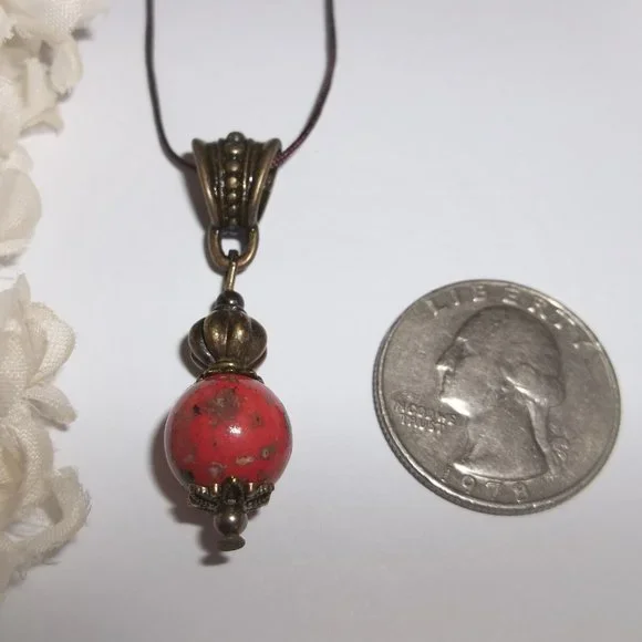 Necklace, Beaded Necklace, Coral Necklace, Bronze Necklace, Necklace, New 7823 - Picture 2 of 9